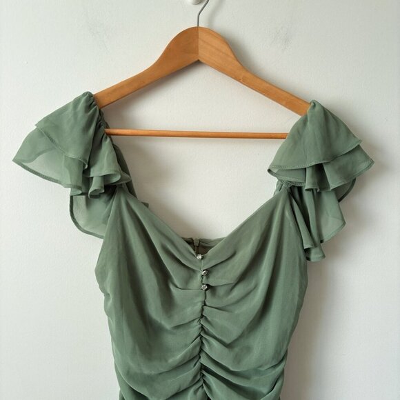 Zara Ruffled Sleeve Draped Mini Dress Green Size Small - Picture 10 of 13